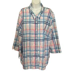 Alfred Dunner 3/4 Sleeve Collared Split Hem Blouse Womens Size 2X Multicolor